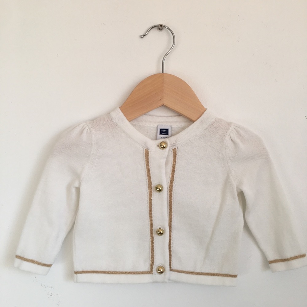 Janie and Jack White Cardigan with Gold Trim